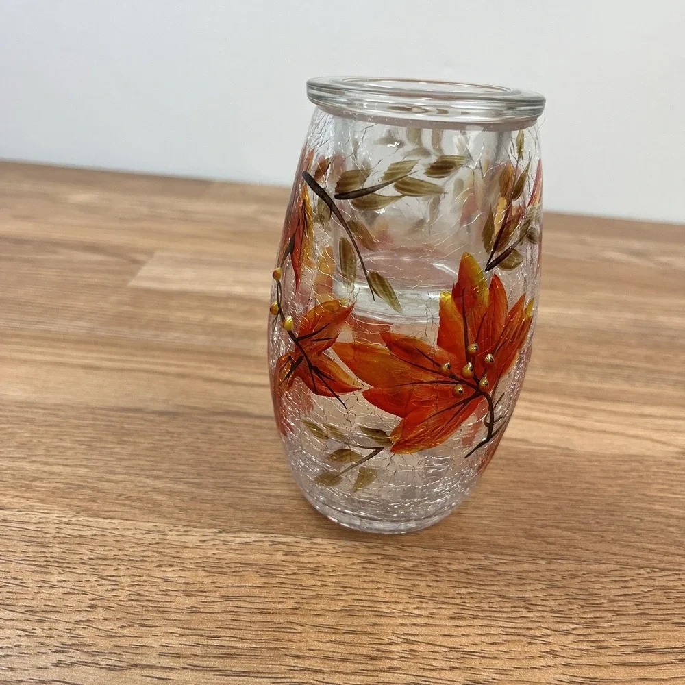 Yankee Candle Crackle‎ Glass Fall Leaves Votive Tealight Holder- Beautiful!